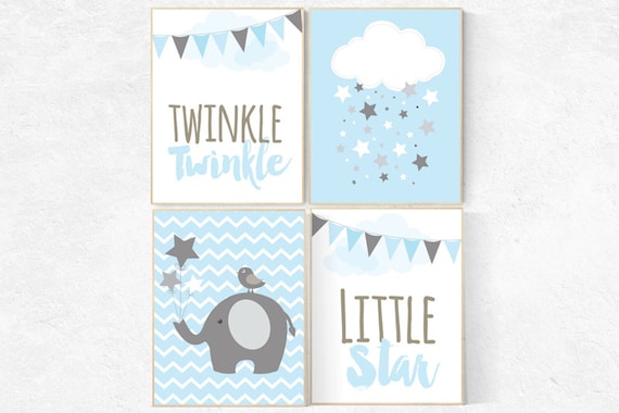 Twinkle Twinkle Little Star, Baby boy nursery decor, Blue gray nursery, boys room wall art, baby room prints, nursery decor, cloud nursery