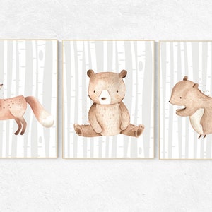Woodland Nursery Wall Art, Woodland nursery art, nursery decor neutral, gender neutral, Woodland Print Set, Woodland Animal Prints