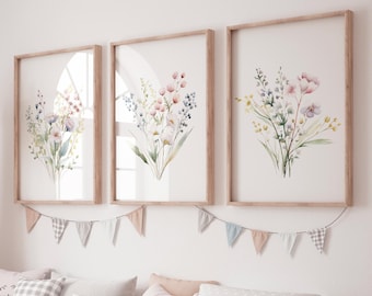 Watercolor Floral Print Set: Minimalist Pastel Flower Bouquets