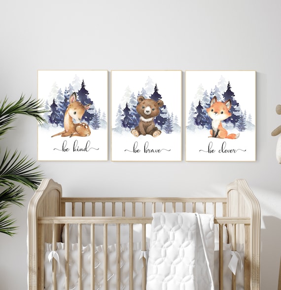 Nursery decor woodland, Woodland Nursery Wall Art, Woodland Print Set, animal prints, Woodland Animal Prints, gender neutral nursery