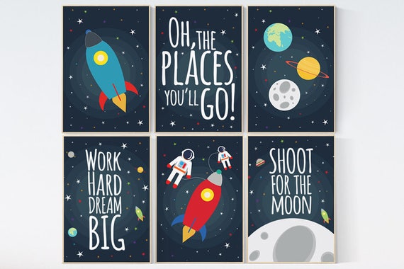 Space nursery decor, baby boy nursery oh the places you'll go, outer space nursery, space print, Space themed nursery, nursery prints, boy