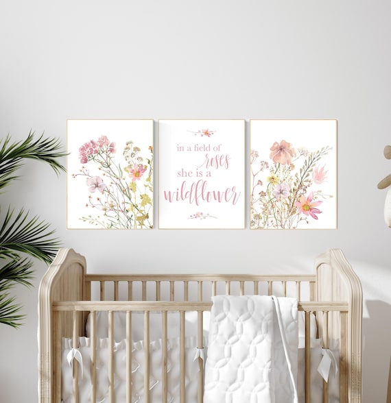 Boho Nursery wall art, Wildflower Nursery Decor, Floral Nursery, Girl Nursery Decor, In a field of roses she is a wildflower