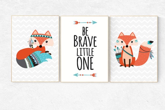 Nursery decor woodland, fox nursery decor, be brave little one, tribal nursery decor, woodland nursery, fox print, Woodland Animal Nursery