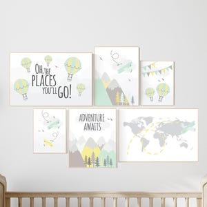 La aventura te espera: decoración para la habitación del bebé: mapa del mundo, aviones, globos aerostáticos.