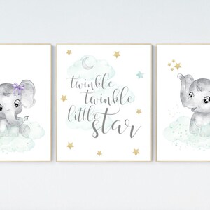 Mint purple gold nursery, Elephant themed baby room, nursery pictures, baby room pictures, gender neutral, mint green, lavender, gold