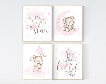 Bunny Nursery Art Prints: Pink Woodland Decor