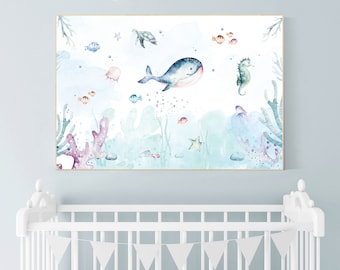 Ocean Nursery Print: Watercolor Sea Animals, Under the Sea Decor