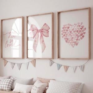Blush Pink Bow Wall Art, Girly Nursery Decor, Baby Girl Bow Print, Pink Bow Kids Room Decor, Cute Bow Nursery Wall Art, Bow Print