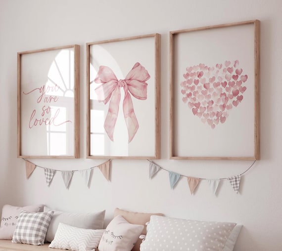 Blush Pink Bow Wall Art, Girly Nursery Decor, Baby Girl Bow Print, Pink Bow Kids Room Decor, Cute Bow Nursery Wall Art, Bow Print