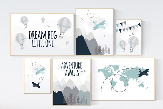 Adventure nursery decor, nursery decor boy adventure, nursery decor boy airplane, world map nursery, adventure awaits, oh the places