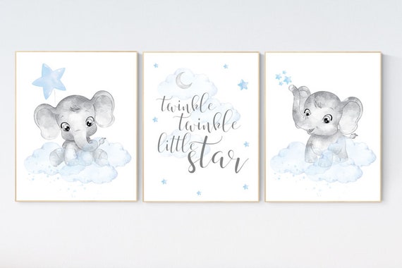 Nursery decor boy elephant, nursery wall art elephant, baby room decor boy, blue and gray, Elephant Nursery Art, blue grey, animal nursery