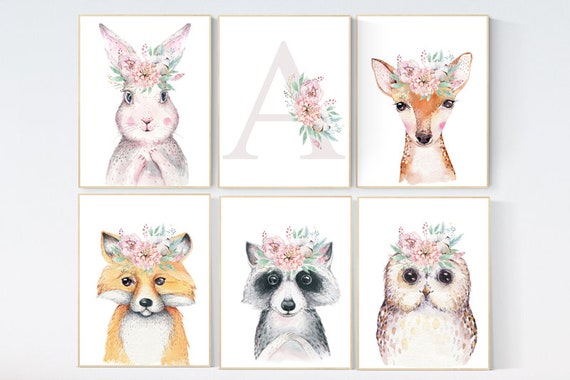 Woodland nursery, nursery decor woodland, nursery wall art animals, nursery wall art woodland, Woodland Animals Nursery Art, girl nursery