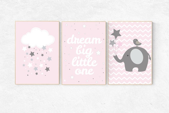 Pink nursery decor, dream Big little one, baby girl, pink gray nursery decor, playroom decor, baby girl nursery decor, kids room decor