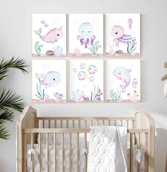 Nursery decor girl, ocean nursery, under the sea nursery, Under the sea wall art, pink nursery, girls room decor, sea nursery decor