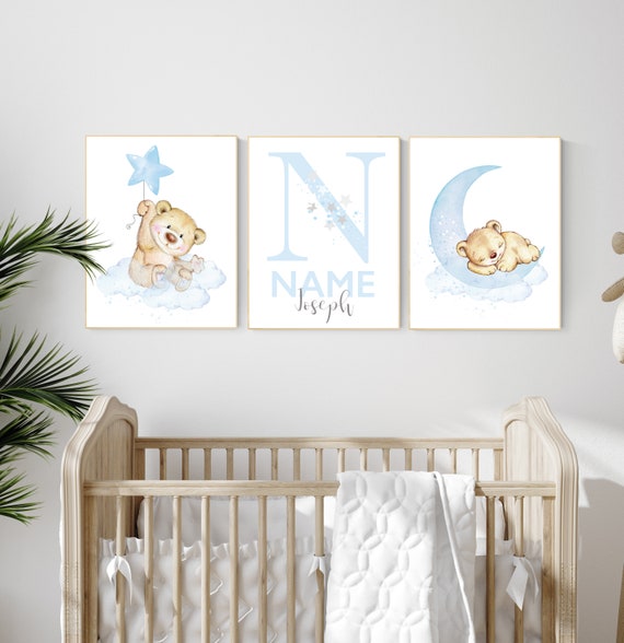 Nursery decor bear, nursery decor boy, bear nursery print, teddy bear decor, nursery wall art animals, boy nursery wall decor, blue nursery