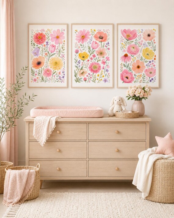 Watercolor Wildflower Nursery Print: Boho Floral Wall Art