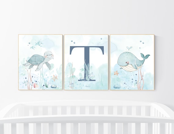 Under the sea wall art, Ocean nursery decor, Nautical nursery print set, under the sea nursery, gender neutral nursery, ocean nursery