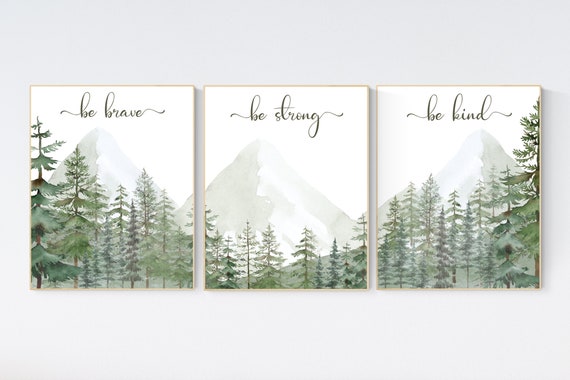 Nursery decor mountain, nursery wall art, tree nursery decor, adventure theme nursery, forest nursery, green nursery, woodland nursery