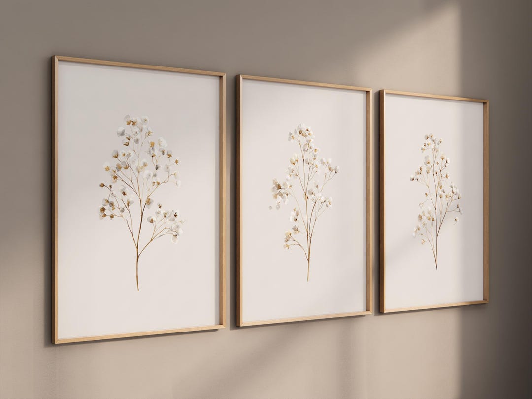 Beige Botanical Line Art Print Set: Minimalist Floral Wall Decor - Etsy