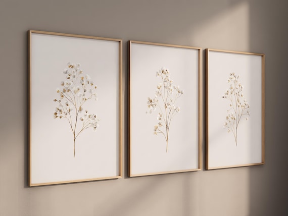 Beige Botanical Line Art Print Set: Minimalist Floral Wall Decor