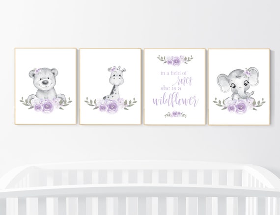 Nursery decor girl boho, elephant, bear, giraffe, nursery wall art, nursery decor girl floral, nursery decor girl woodland, flower nursery