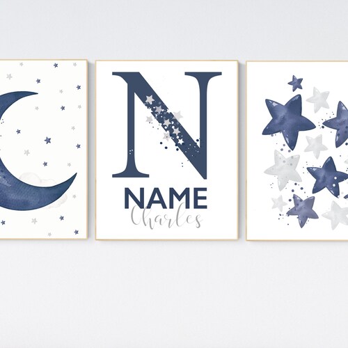Stars and Moon Nursery Decor Set of 3 Boy Nursery Decor - Etsy