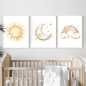 Sun Moon Rainbow Nursery Prints: Celestial Baby Room Decor