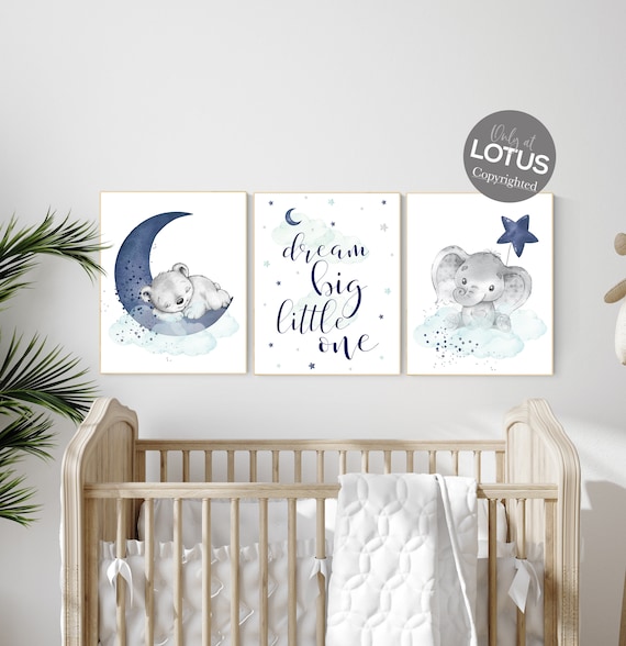 Nursery decor elephant nursery, animal nursery prints, navy nursery, navy teal nursery, baby room wall art, woodland animal prints