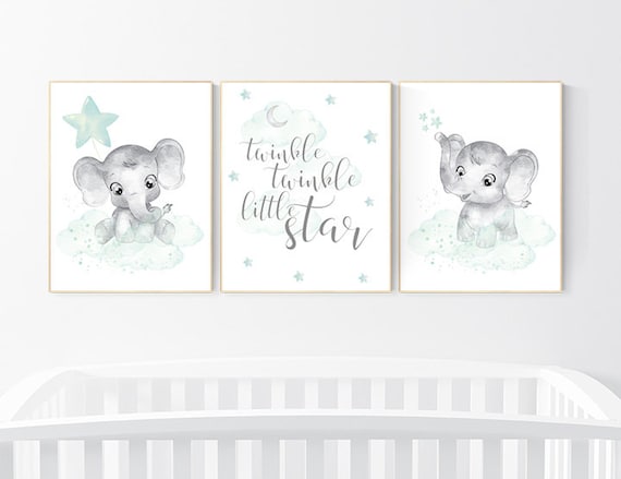 Mint and grey nursery, Elephant themed baby room, nursery pictures, baby room pictures, gender neutral, mint green, baby room ideas