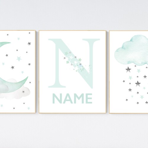Mint Nursery Decor Name Print Mint Green Nursery Decor Mint Etsy
