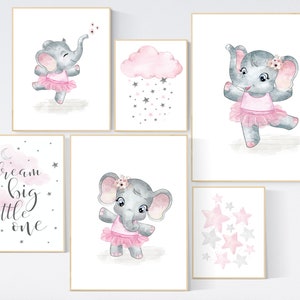 Ballerina elephant, baby room decor girl, Elephant, nursery prints girl, elephant nursery print, Nursery Girl Print, Pink nursery wall art