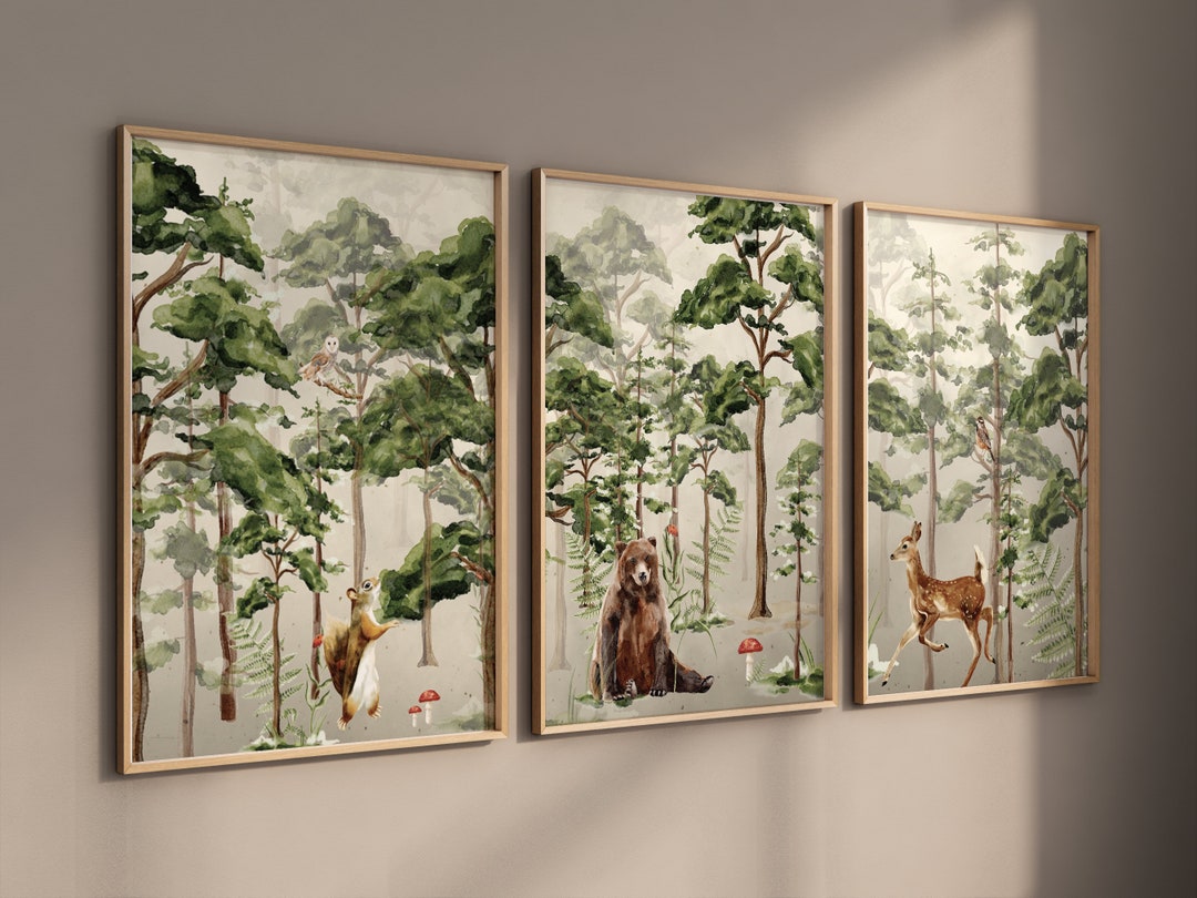 Nursery Decor Woodland Mountain Wall Art Tree Nursery Decor Etsy