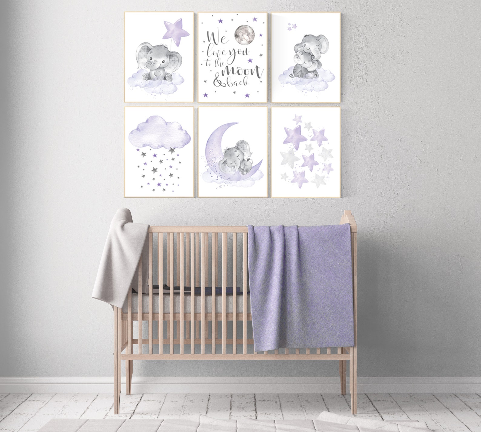 Nursery Decor Girl Lavender Purple Nursery Wall Art Elephant Etsy