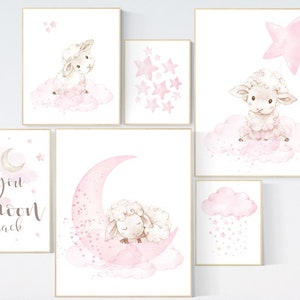 Baby room decor girl, Nursery wall art girl pink, Sheep nursery decor, sheep nursery art, lamb nursery decor, lamb print for nursery, lambs