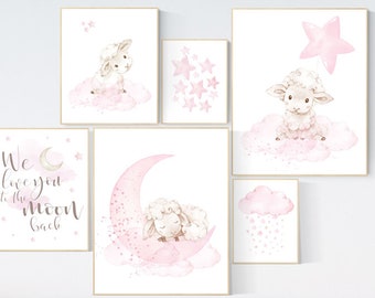 Baby room decor girl, Nursery wall art girl pink, Sheep nursery decor, sheep nursery art, lamb nursery decor, lamb print for nursery, lambs