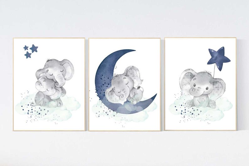 Elephant Nursery Navy and Mint Nursery Decor Navy Mint - Etsy