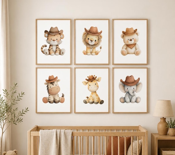 Cowboy Nursery Wall Art Set of 6, Western Animal Prints