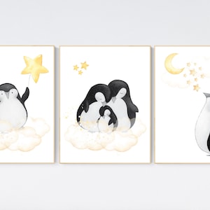 Penguin nursery, yellow nursery wall art, gender neutral nursery, baby room wall art, nursery wall art penguin, nursery art yellow, penguins