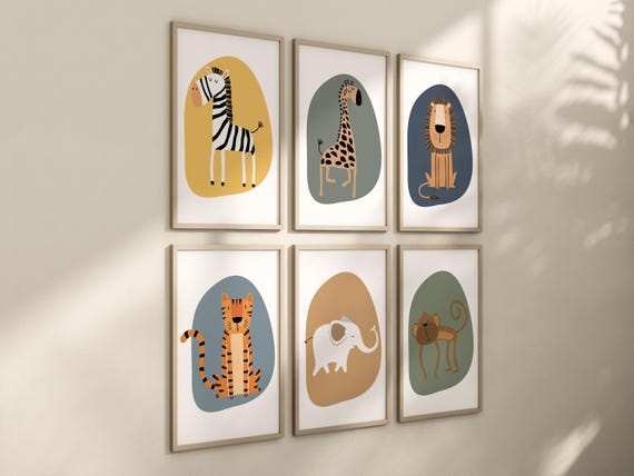 Safari Nursery Wall Prints, Boho Nursery Prints, jungle animals, Sage Green Nursery Art, animal Nursery Decor, animal prints
