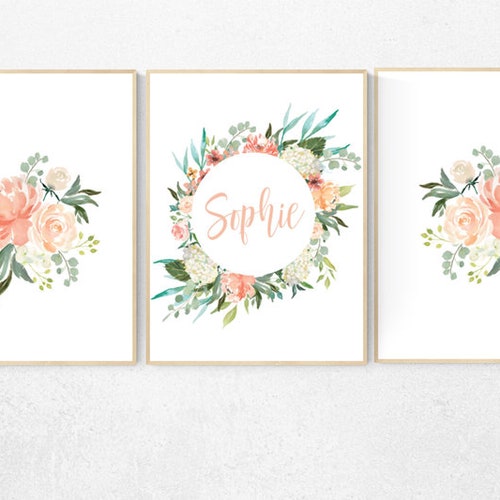 Nursery Decor Girl Coral Nursery Decor Girl Flower Name Etsy
