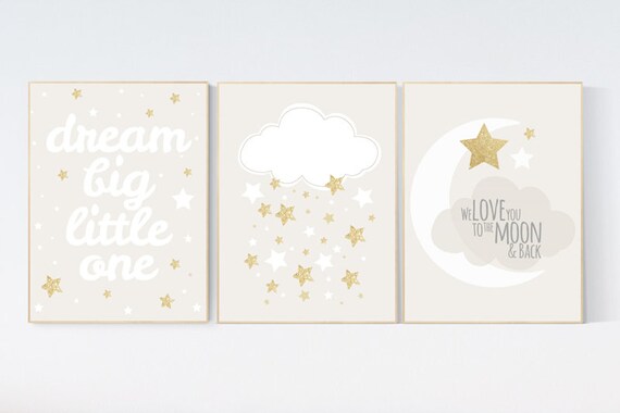 Neutral nursery decor, gold nursery decor, gender neutral nursery decor, baby room twinkle twinkle little star, dream big, neutral nursery