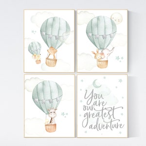 Du bist unser größtes Abenteuer, Salbei grünes Kinderzimmer Bild, salbeigrün, sage, salbei, salbei, fürs Wohnzimmer, Kinderzimmer, Kinderzimmer, Heißluftballon