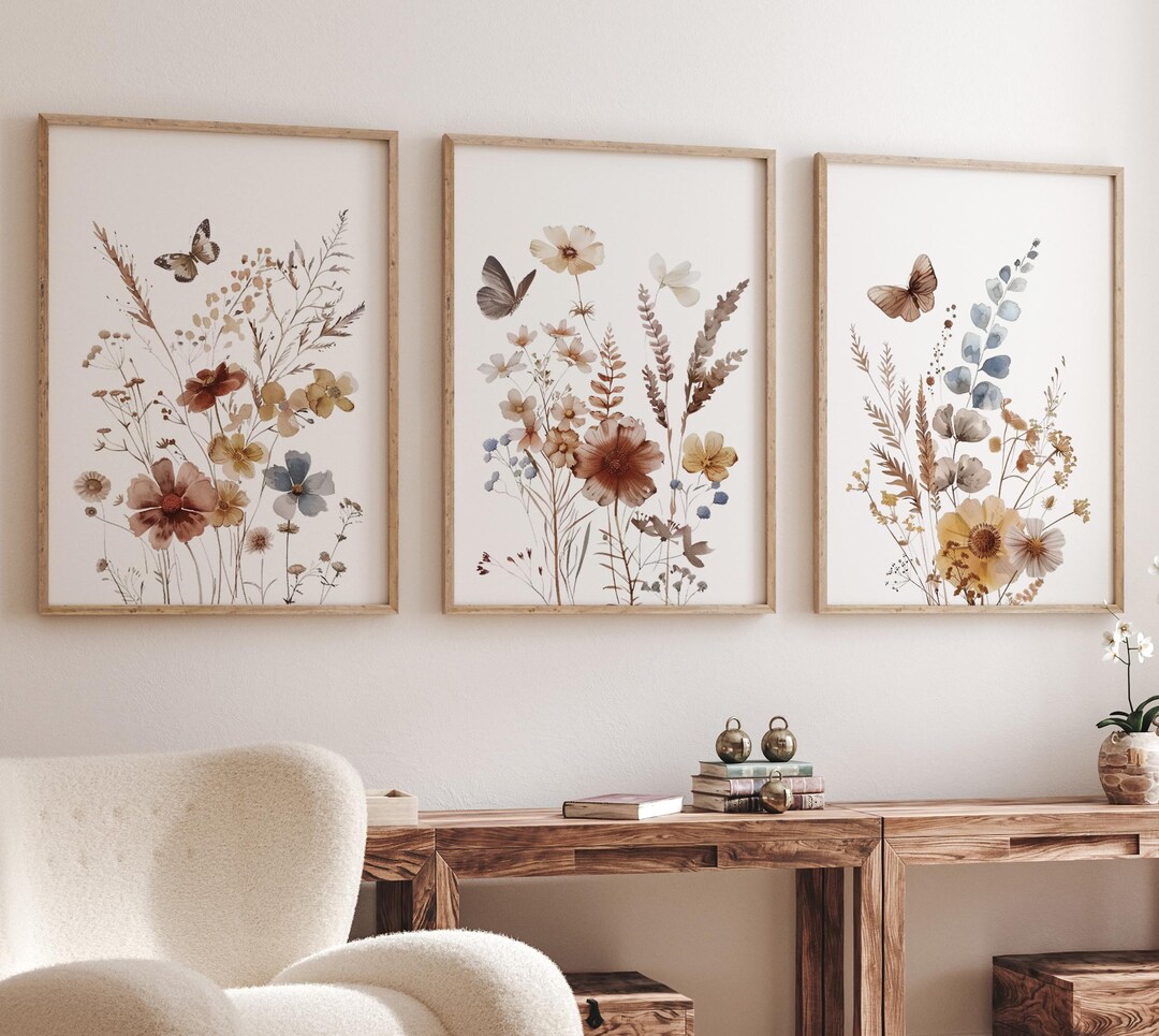 Wildflower Nursery Print Set: Rustic Botanical Art, Boho Butterfly ...