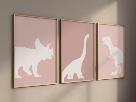 Dinosaur Prints, T-Rex Print, Triceratops Print, Brachiosaurus print, Dinosaur Wall art, girl nursery, blush nursery, blush pink