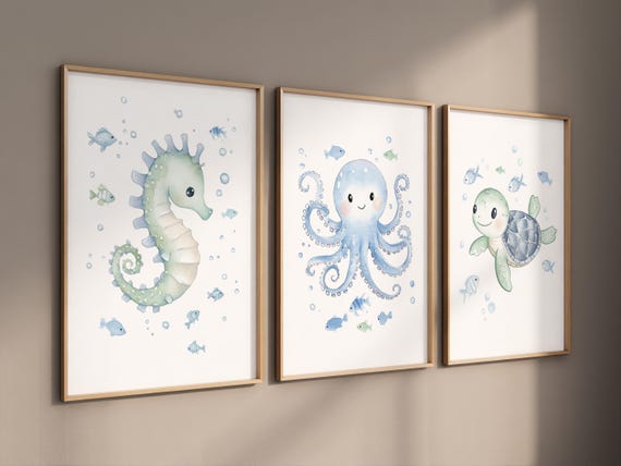 Watercolor Sea Animal Prints: Ocean Nursery Wall Art