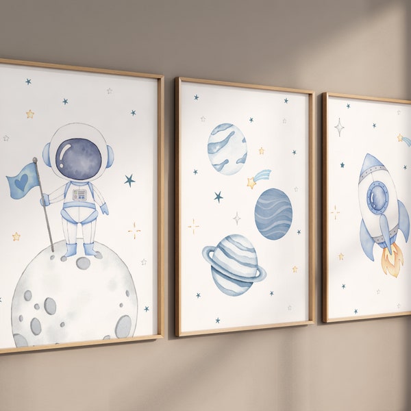 Space Nursery Prints, Nursery Decor Space Boy, boys room decor, Space Nursery Wall Art Set, Nursery Wall Art Space, Astronaut Prints