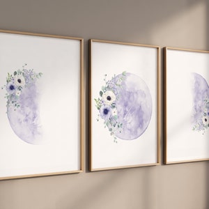 Floral Moon Phases Print: Purple Nursery Wall Art