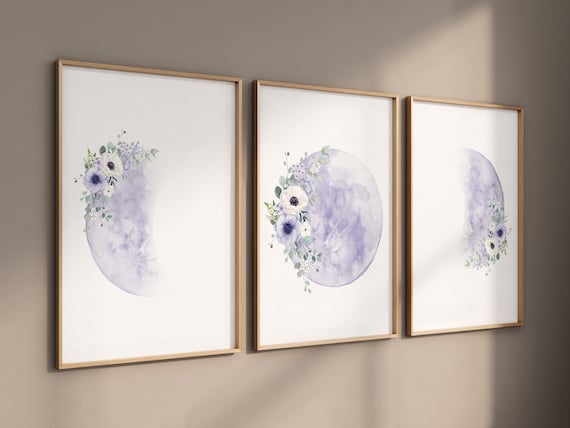 Moon wall art, Moon nursery decor, purple nursery, Full moon print, Moon print, nursery decor girl, moon phases print, girls room decor