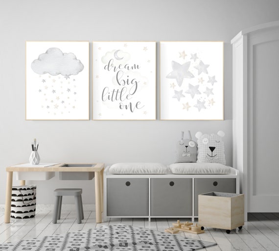 Nursery wall art grey, gray nursery, nursery decor neutral, baby room decor gender neutral, moon and stars, grey nursery decor baby room art