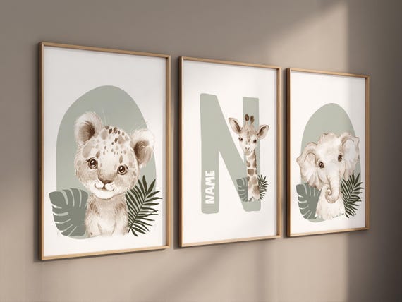 Safari Nursery Wall Prints, Boho Nursery Prints, jungle animals, Sage Green Nursery Art, animal Nursery Decor, animal prints